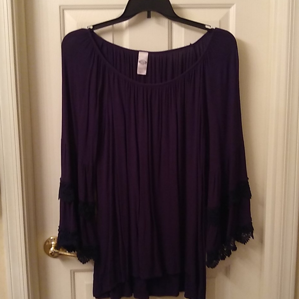 Embellished 3/4 sleeve Navy boho style blouse